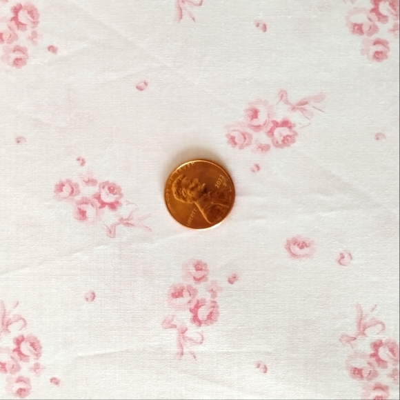 Shabby Chic Cottage Farmhouse KING sheet set peach pink ribbon & roses floral - Picture 6 of 7